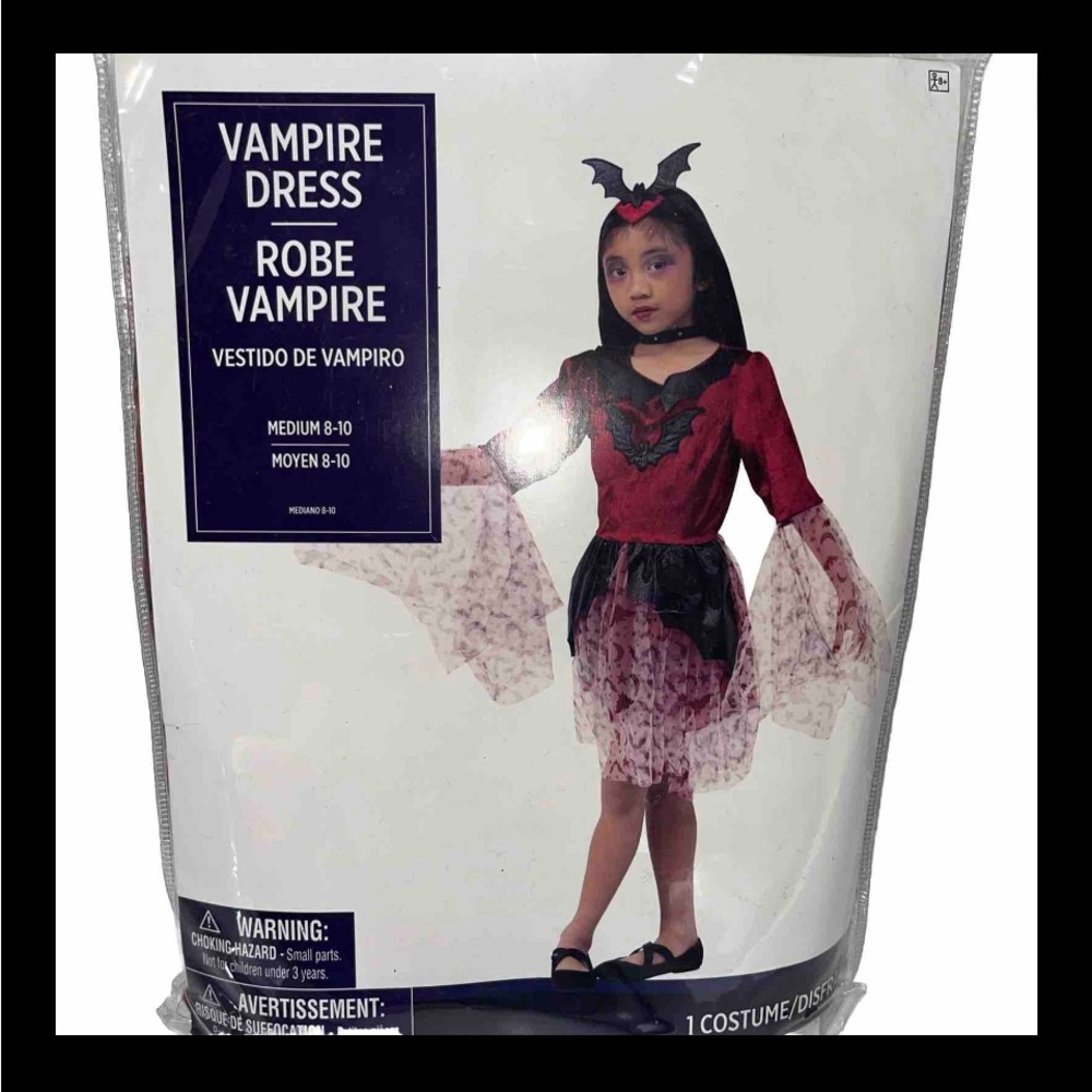 Vampire Dress Girls Size Medium 8-10 Burgundy New 2 Piece Set Dress & Headband,